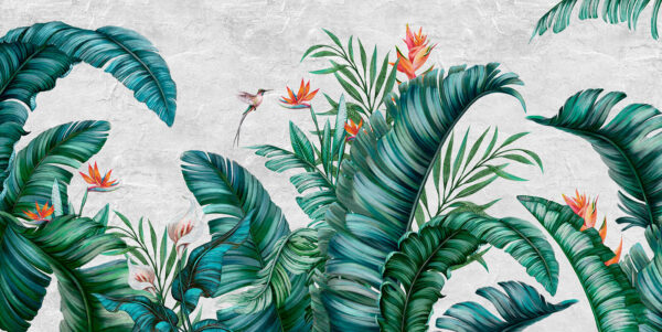 Tropical foliage with vibrant flowers. Tropical foliage with vibrant flowers.