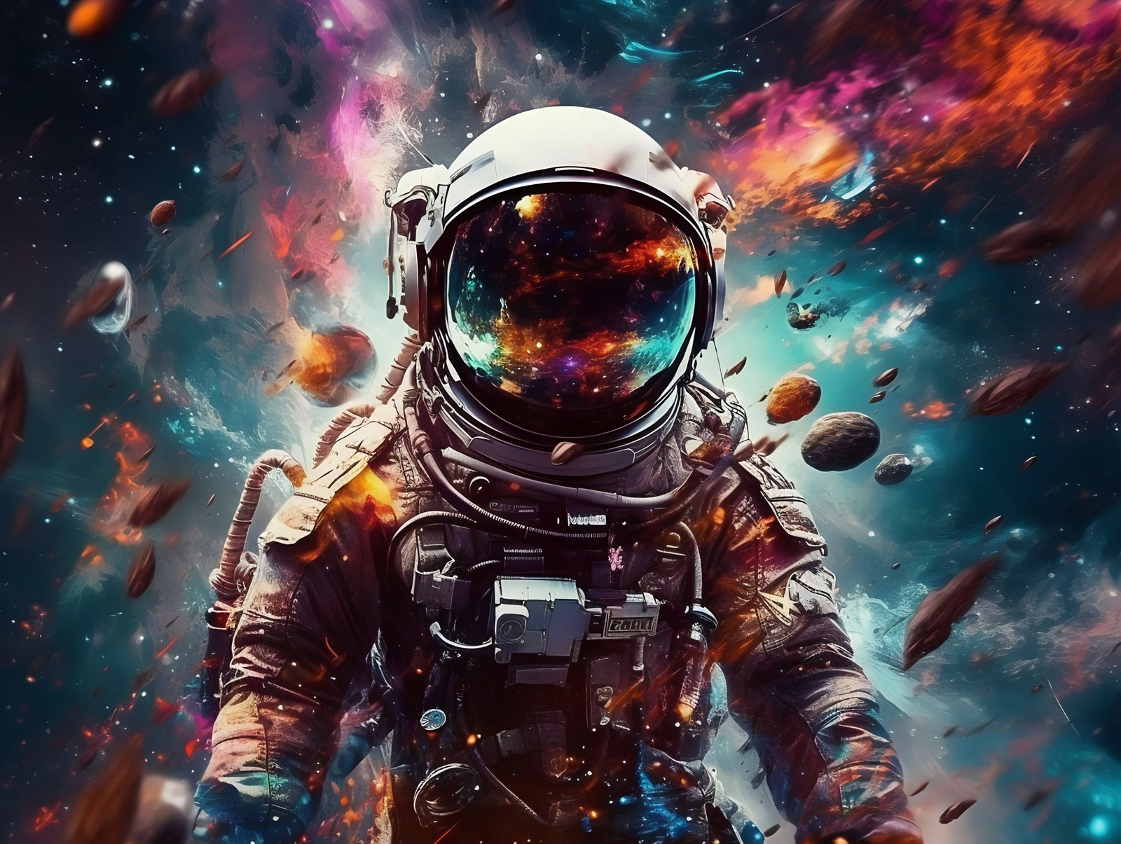 An astronaut in space with a large helmet