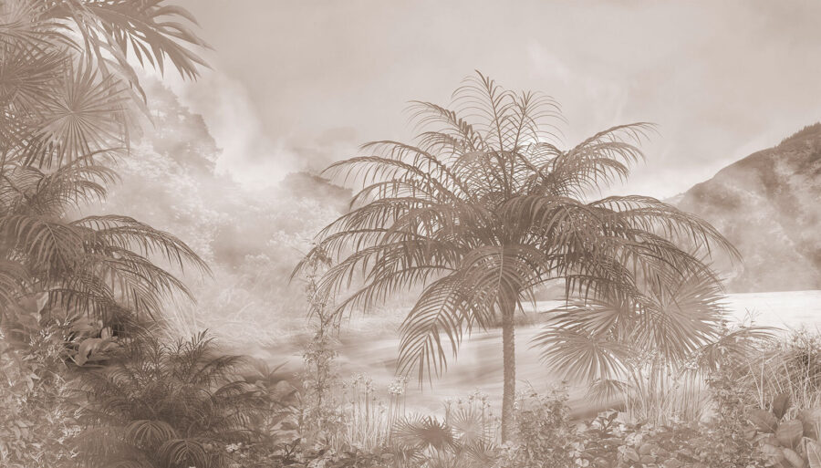 Group of palm trees in fog