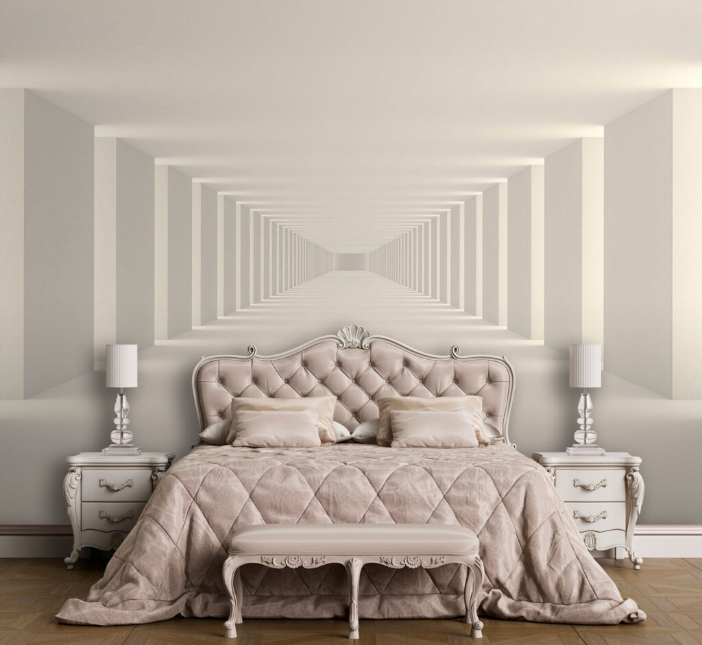 Long white room with columns Long white room with columns