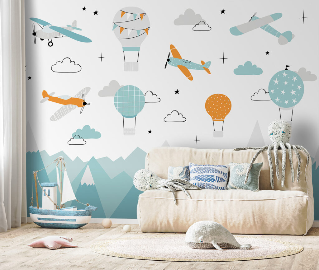 Wallpaper with airplanes and hot air balloons u95042pir149m 1024x868 - Wallpaper with airplanes and hot air balloons - tegory