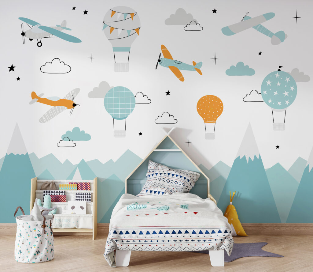 Wallpaper with airplanes and hot air balloons u95042pir2 1024x888 - Wallpaper with airplanes and hot air balloons - tegory