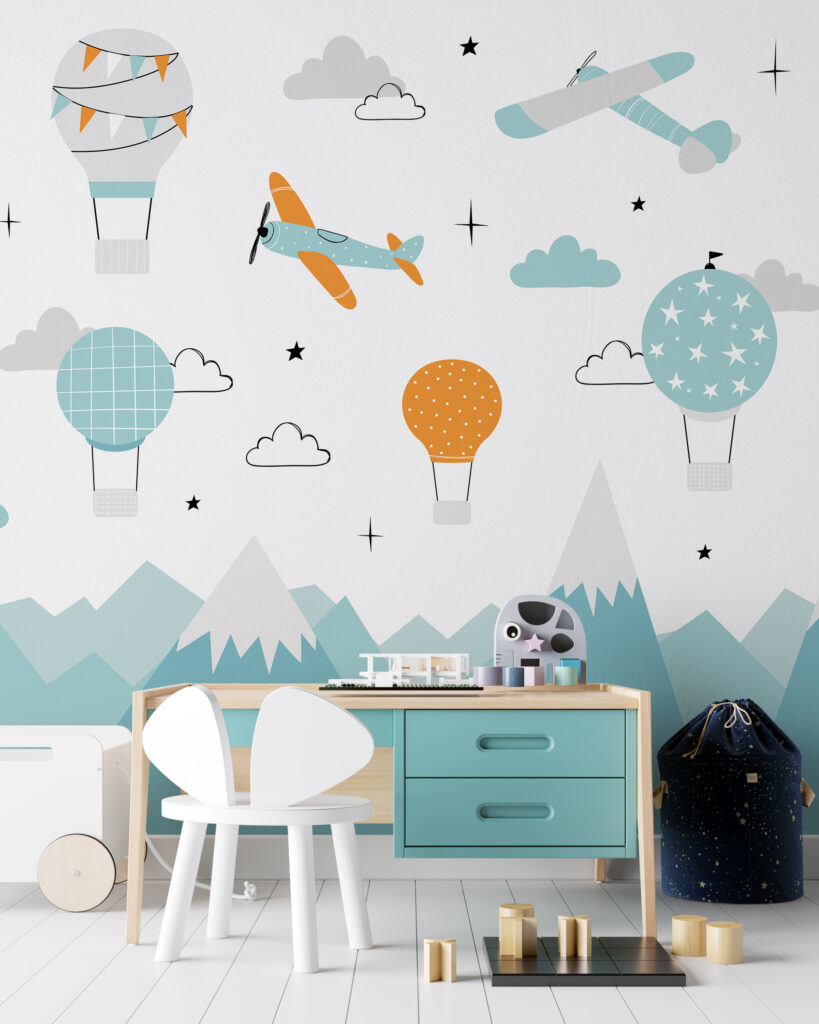 Wallpaper with airplanes and hot air balloons u95042pir1 819x1024 - Wallpaper with airplanes and hot air balloons - tegory