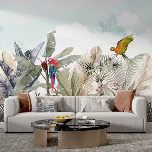 Wallpaper with tropical plants and birds u95037pig3 600x600 - Wallpaper with tropical plants and birds