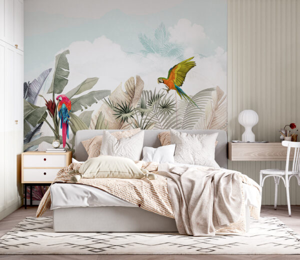 Wallpaper with tropical plants and birds u95037pib2 600x520 - Wallpaper with tropical plants and birds