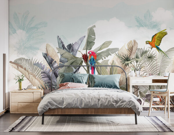 Wallpaper with tropical plants and birds u95037pib1m 600x466 - Wallpaper with tropical plants and birds
