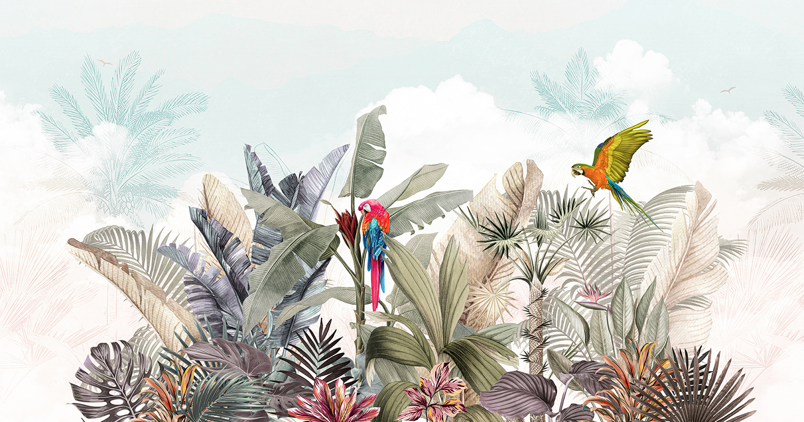 Wallpaper with tropical plants and birds u95037p - Wallpaper with tropical plants and birds