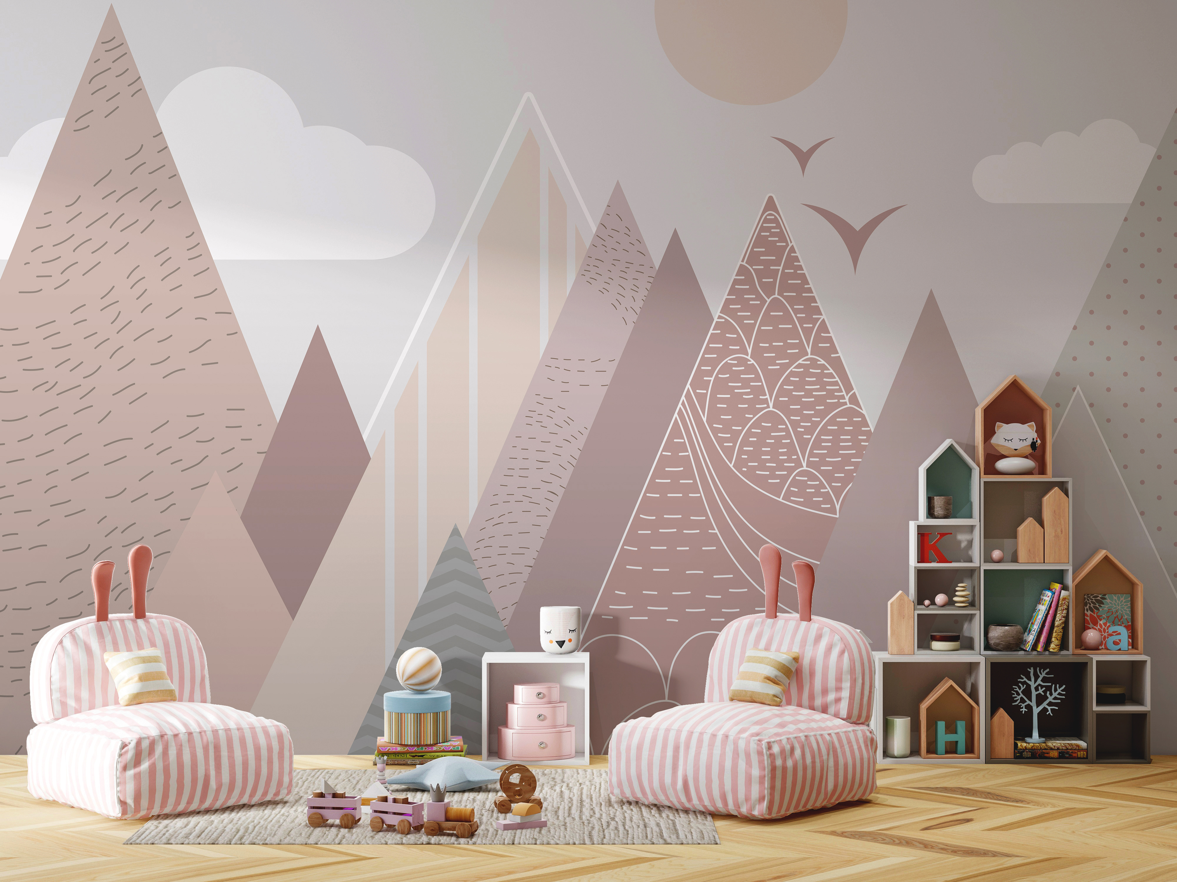 Landscape of mountains and birds Landscape of mountains and birds