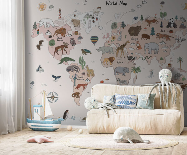 Map of the world with animals Map of the world with animals