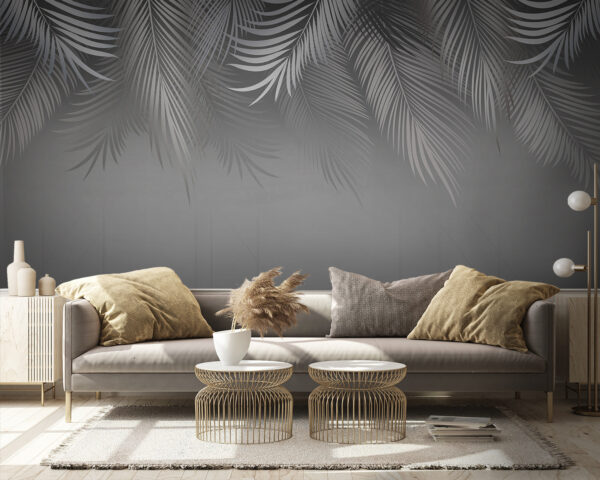 Grey and white background with leaves Grey and white background with leaves