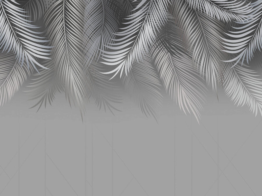 Grey and white background with leaves