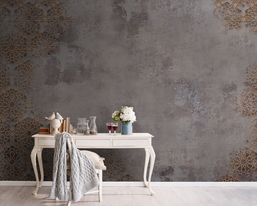 Grey and orange patterned wall