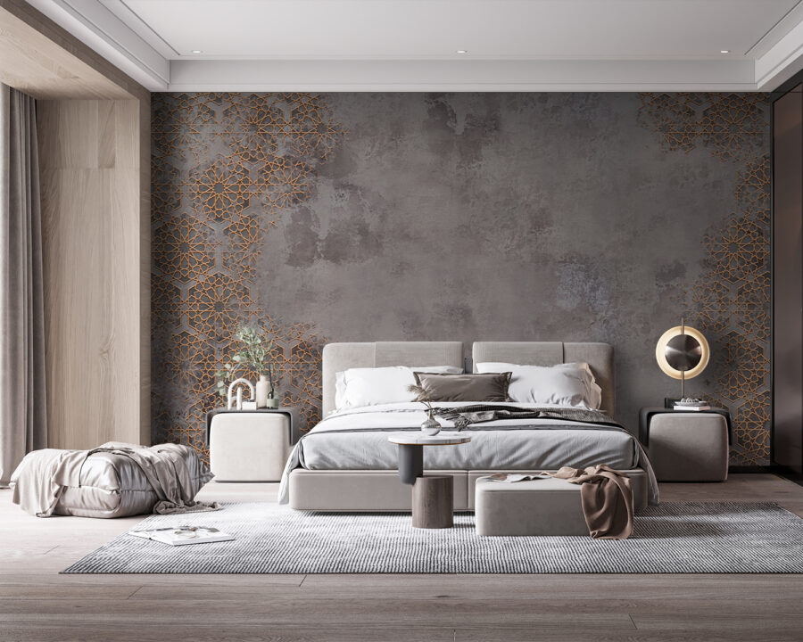 Grey and orange patterned wall