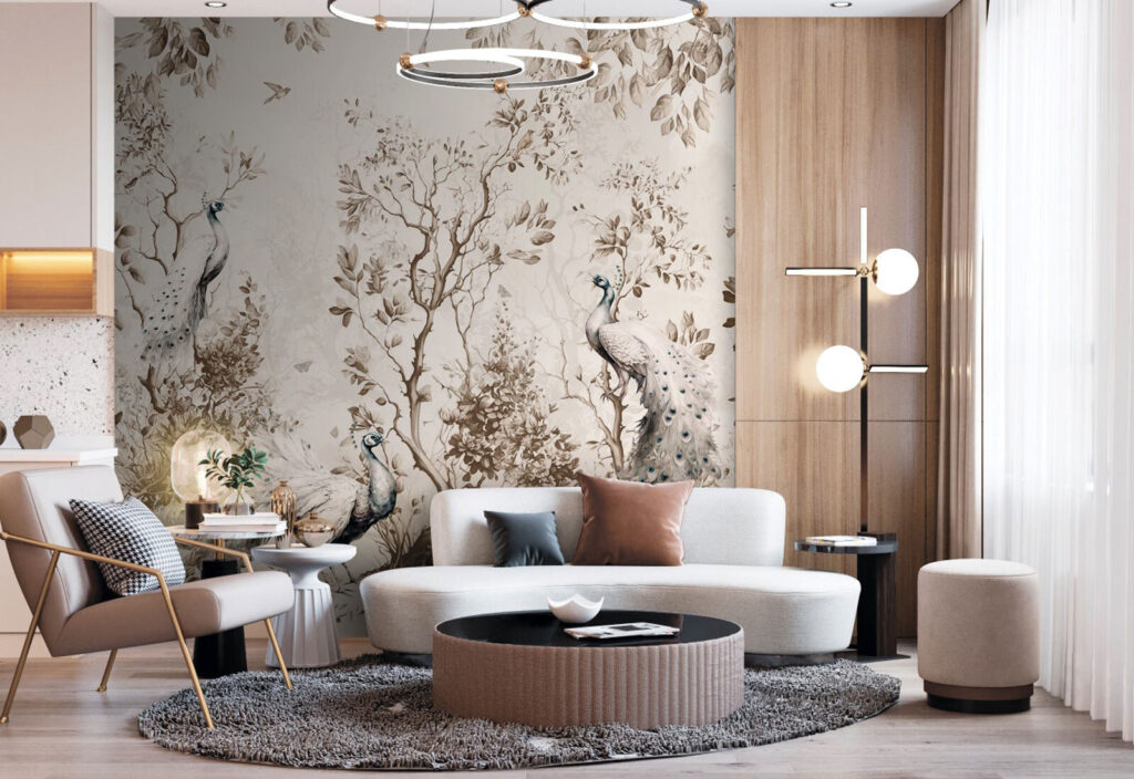 Group of white peacocks in a forest Group of white peacocks in a forest