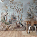 Wall murals Painting of peacocks in a forest