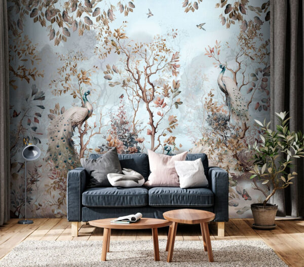Painting of peacocks in a forest Painting of peacocks in a forest