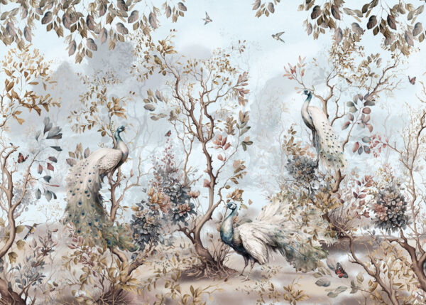 Painting of peacocks in a forest Painting of peacocks in a forest