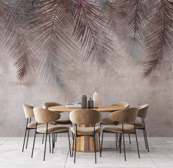 Muted palm leaves on textured background. Muted palm leaves on textured background.
