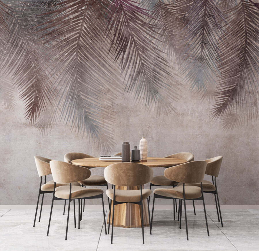Muted palm leaves on textured background.