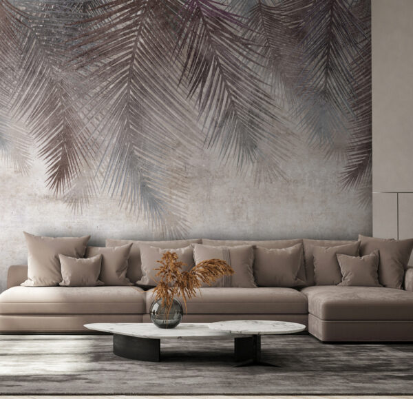 Muted palm leaves on textured background. Muted palm leaves on textured background.