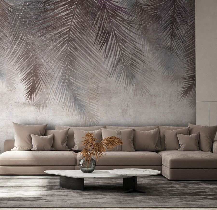 Muted palm leaves on textured background.