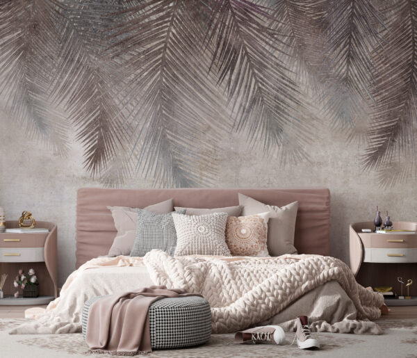Muted palm leaves on textured background. Muted palm leaves on textured background.