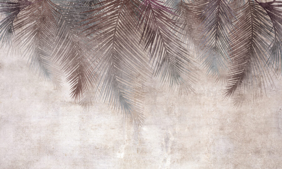 Muted palm leaves on textured background.