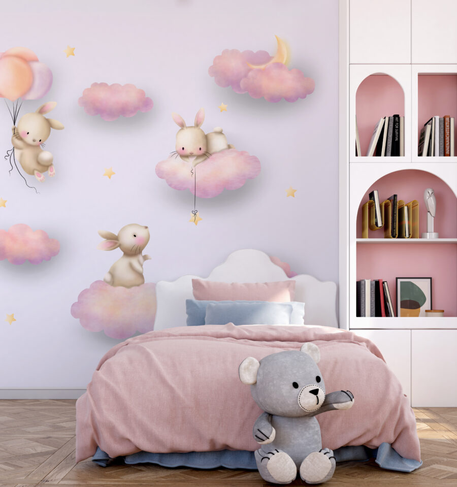 Group of rabbits on clouds