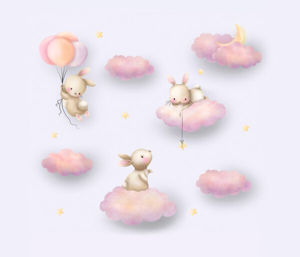 Group of rabbits on clouds Group of rabbits on clouds