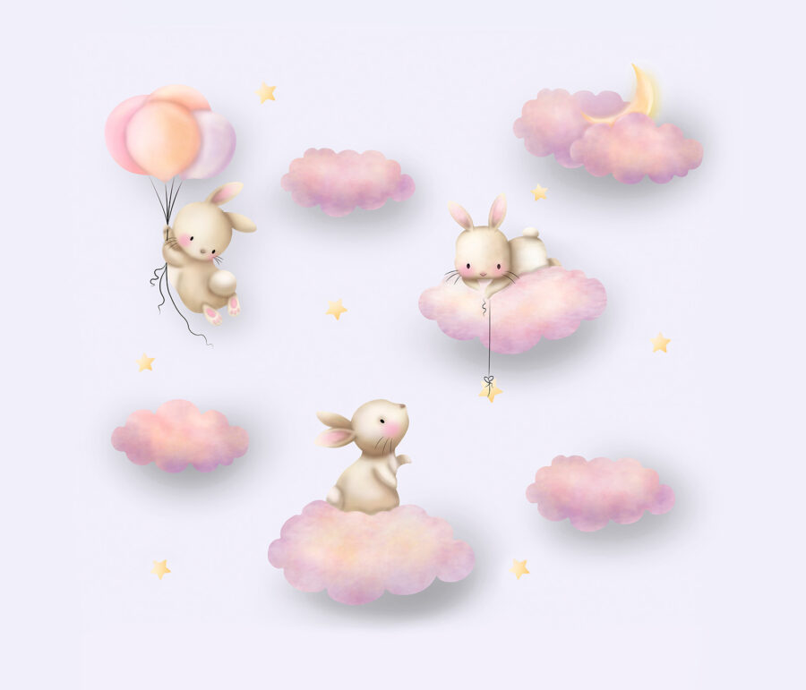 Group of rabbits on clouds