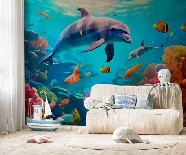 Dolphin swimming in a coral reef Dolphin swimming in a coral reef