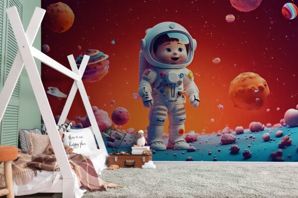 Cartoon of a toy astronaut in space Cartoon of a toy astronaut in space