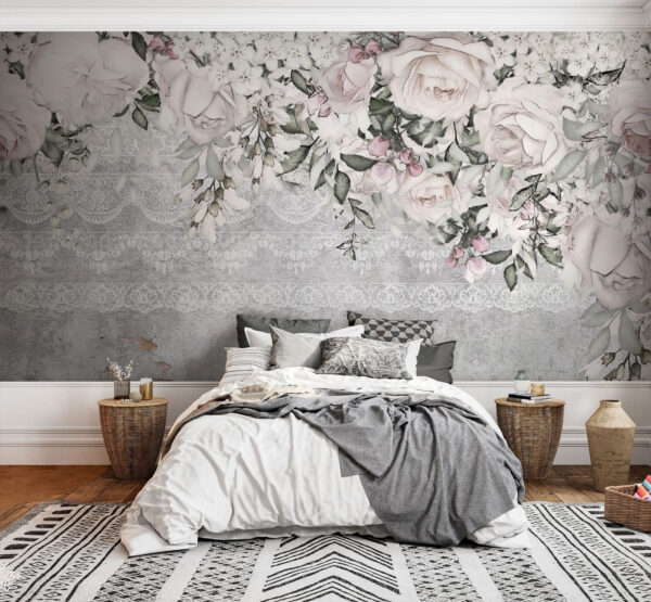 White and pink flowers on a gray background White and pink flowers on a gray background