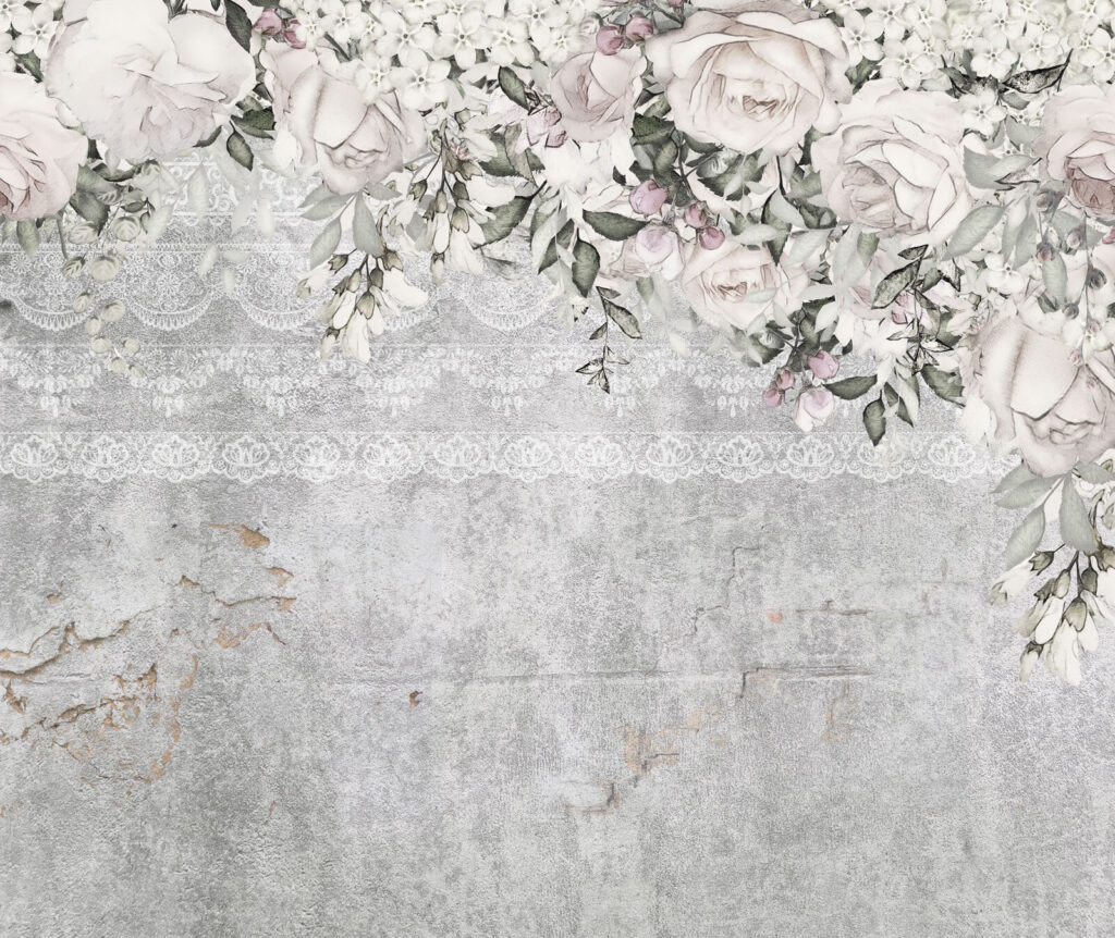 White and pink flowers on a gray background White and pink flowers on a gray background