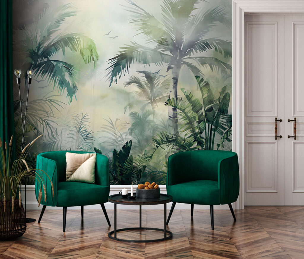 Foggy forest with palm trees Foggy forest with palm trees