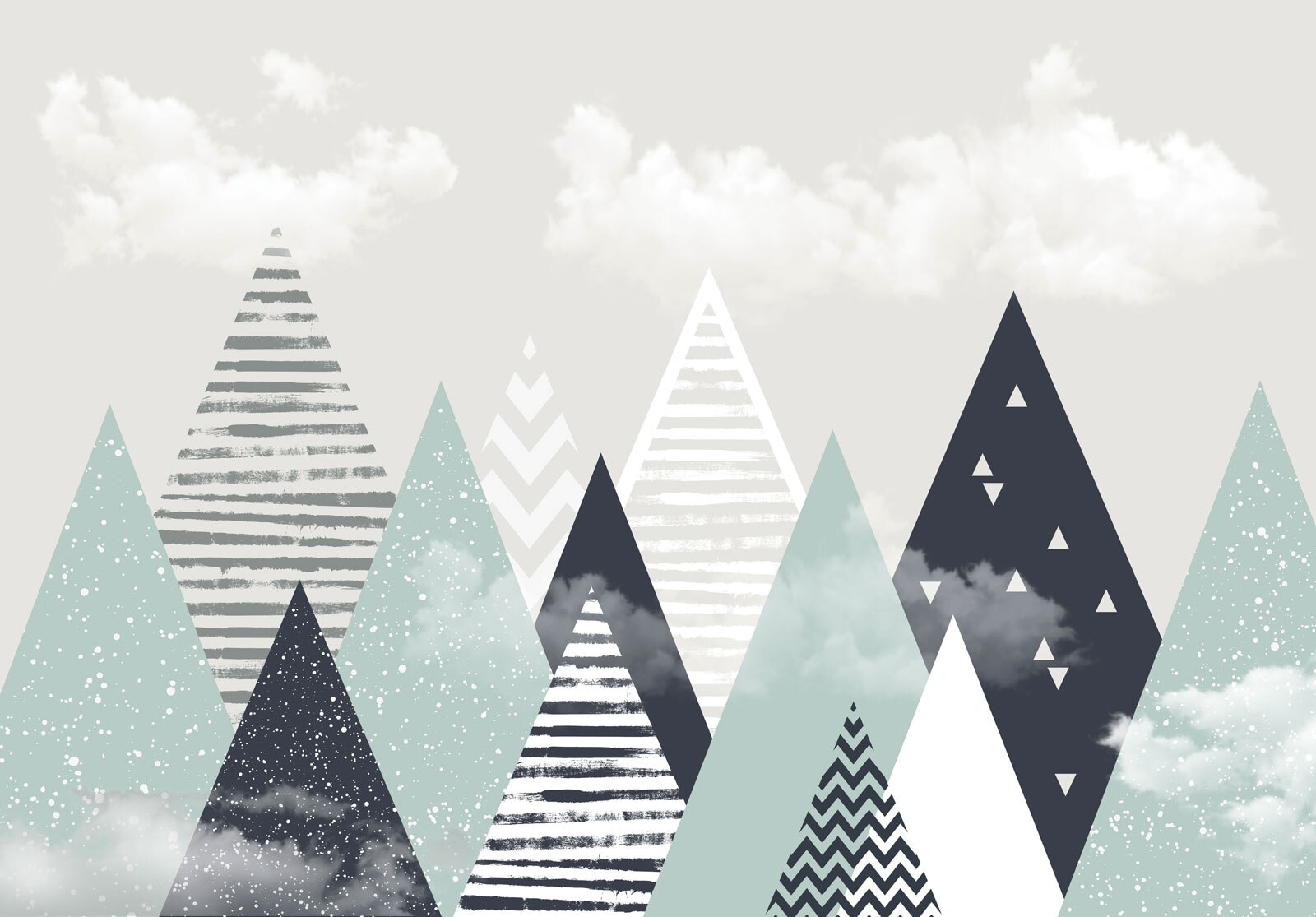 Group of triangles and clouds Group of triangles and clouds