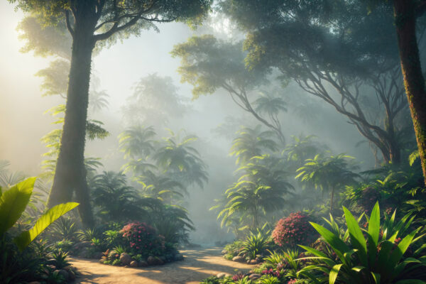 Path through a forest with trees and plants Path through a forest with trees and plants