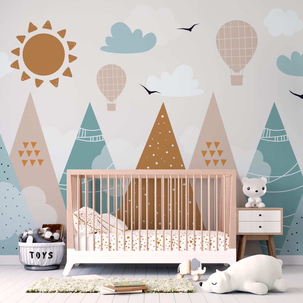 Landscape with trees and hot air balloons