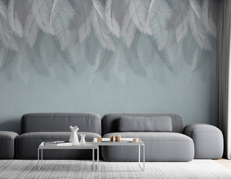 White feathers on a blue background