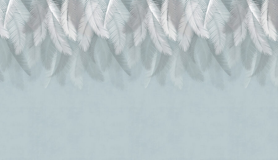 White feathers on a blue background