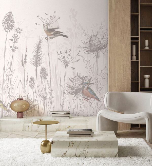 Drawing of birds and plants Drawing of birds and plants