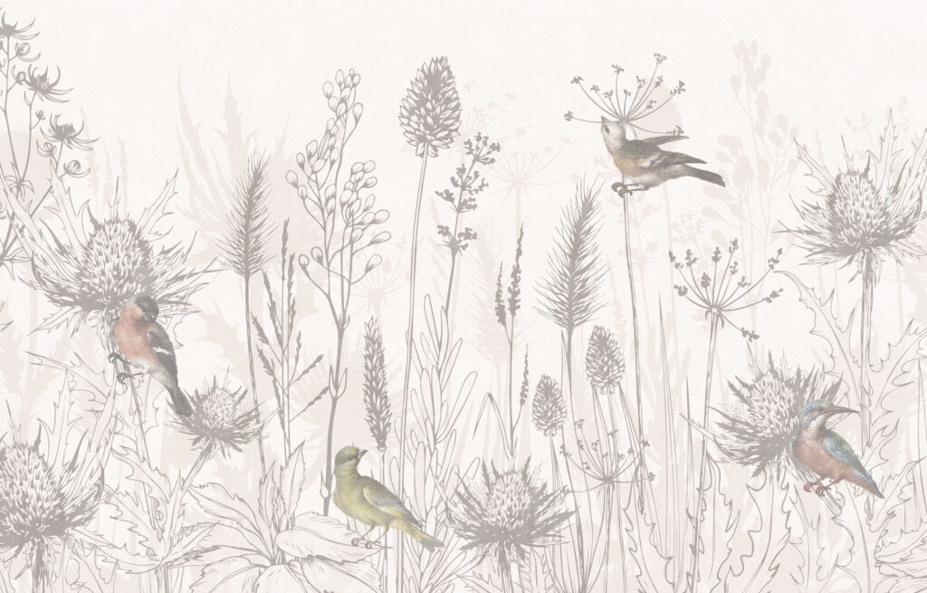 Drawing of birds and plants Drawing of birds and plants
