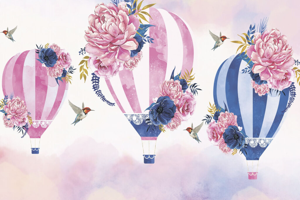 Group of hot air balloons with flowers Group of hot air balloons with flowers