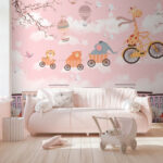 Wall murals Cartoon animals riding a bicycle