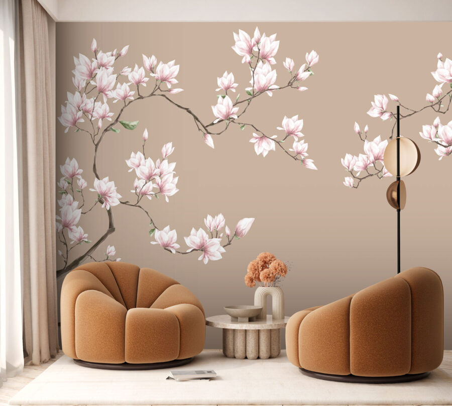 Group of white flowers on a brown background