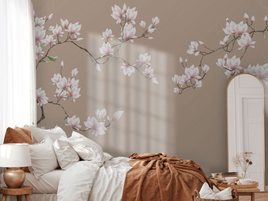 Group of white flowers on a brown background
