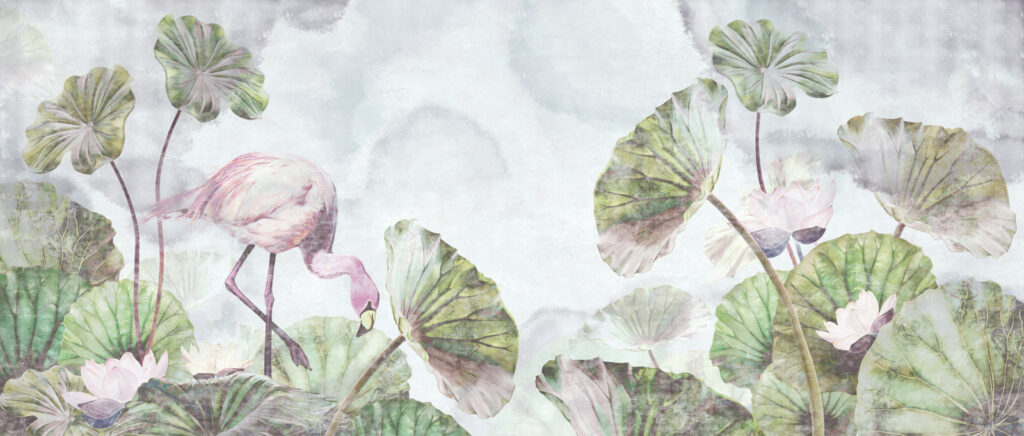 Flamingo and leaves Flamingo and leaves