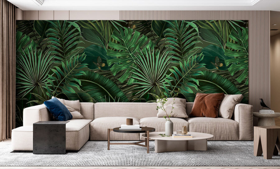 Lush green leaves and hidden butterflies