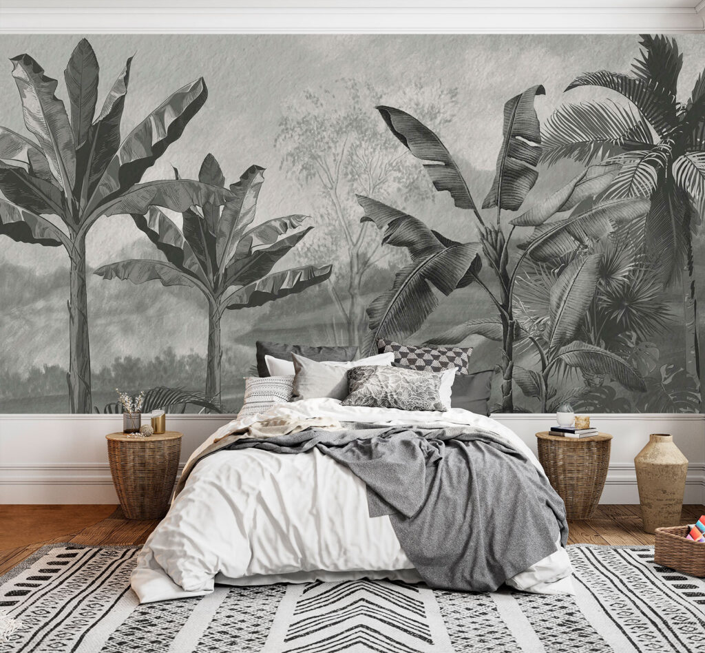 Black and white image of a tropical forest Black and white image of a tropical forest