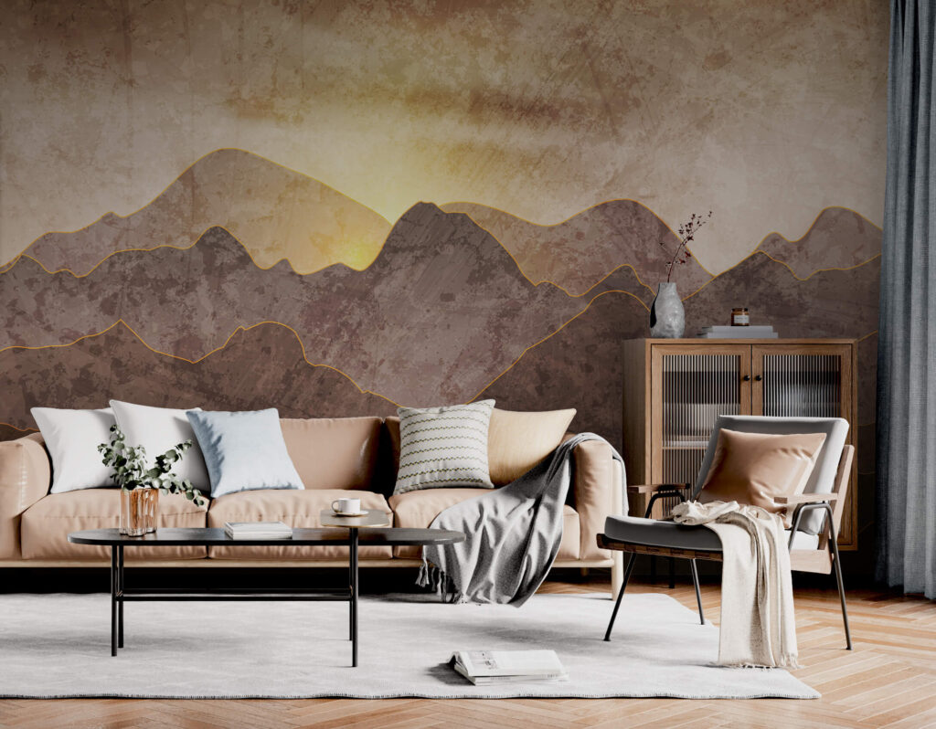 Painting of mountains and sun Painting of mountains and sun